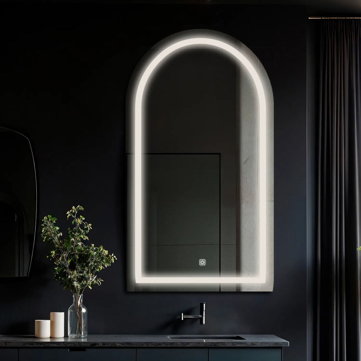 Semi-Oval 2 LED Mirror | Touch Button | Neutral White Light - Reyze Salono Series Model 1