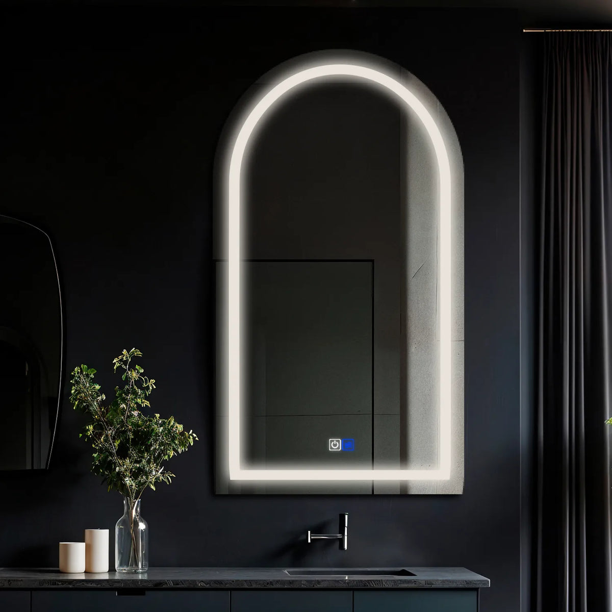 Semi-Oval 2 LED Mirror | Touch Buttons | Anti-Fog Function | Neutral White Light - Reyze Salono Series Model 1