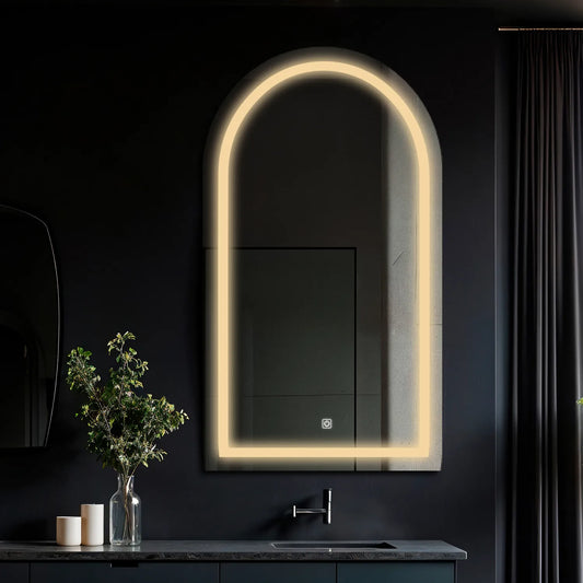 Semi-Oval 2 LED Mirror | Touch Button | Warm White Light - Reyze Salono Series Model 1