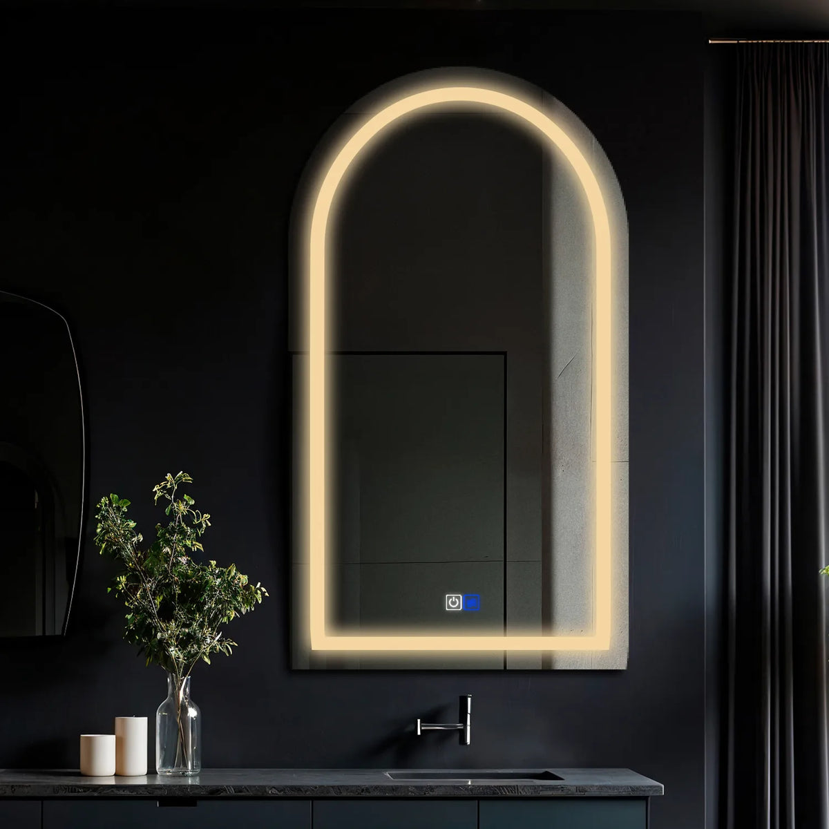 Semi-Oval 2 LED Mirror | Touch Buttons | Anti-Fog Function | Warm White Light - Reyze Salono Series Model 1