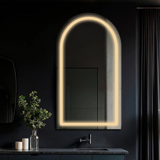 Semi-Oval 2 LED Mirror | Wall Switch Control | Warm White Light - Reyze Salono Series Model 1
