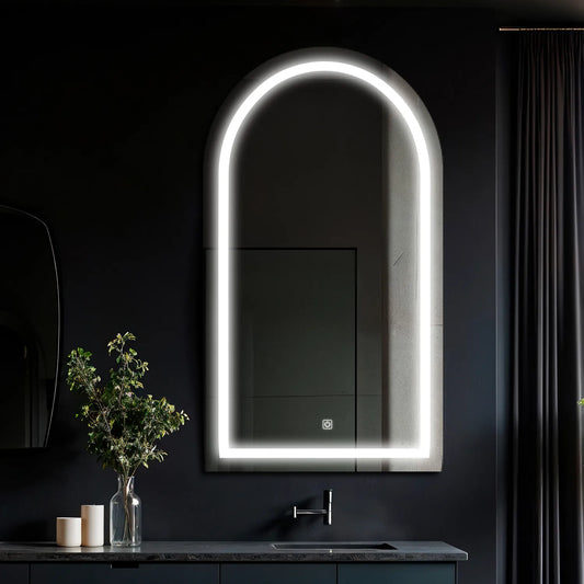 Semi-Oval 2 LED Mirror | Touch Button | Cool White Light - Reyze Salono Series Model 1