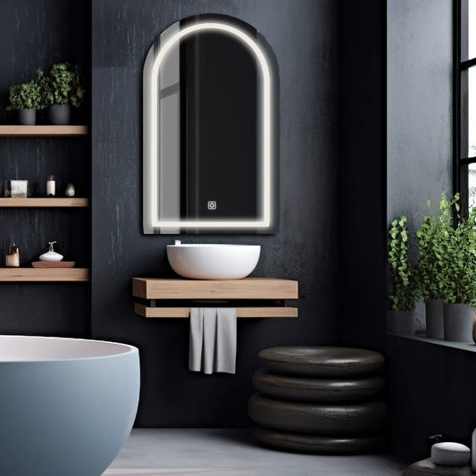 Semi-Oval 2 LED Mirror | Touch Button | Neutral White Light - Reyze Salono Series Model 1