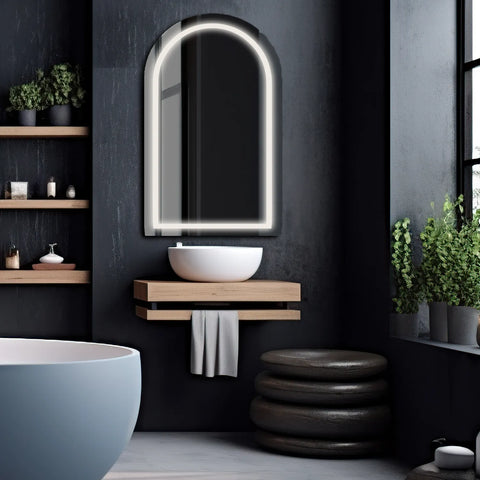 Semi-Oval 2 LED Mirror | Wall Switch Control | Neutral White Light - Reyze Salono Series Model 1