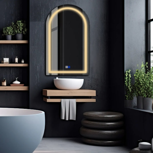 Semi-Oval 2 LED Mirror | Touch Buttons | Anti-Fog Function | Warm White Light - Reyze Salono Series Model 1