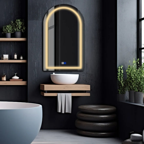 Semi-Oval 2 LED Mirror | Touch Buttons | Anti-Fog Function | Warm White Light - Reyze Salono Series Model 1