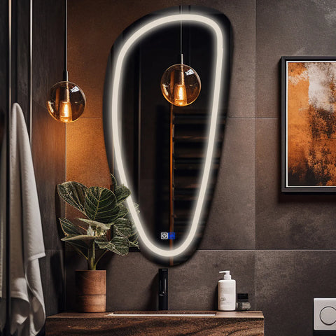 Irregular Vertical LED Mirror | Touch Buttons | Anti-Fog Function | Neutral White Light - Reyze Salono Series Model 1