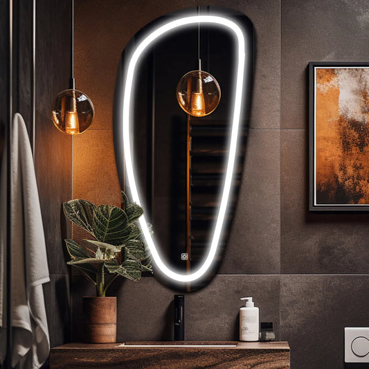 Irregular Vertical LED Mirror | Touch Button | Cool White Light - Reyze Salono Series Model 1