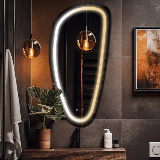 Irregular Vertical LED Mirror | Touch Buttons | Anti-Fog Function | Adjustable Color Temperature - Reyze Salono Series Model 1