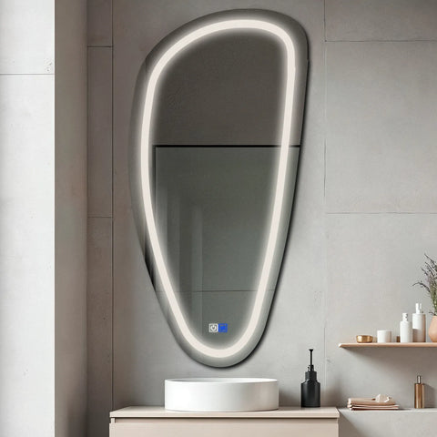 Irregular Vertical LED Mirror | Touch Buttons | Anti-Fog Function | Neutral White Light - Reyze Salono Series Model 1