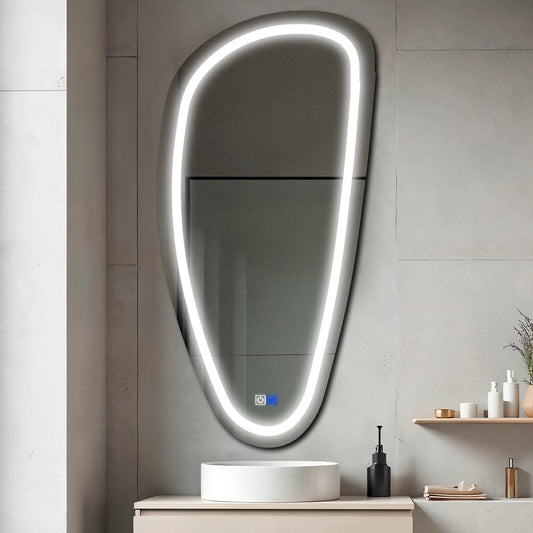 Irregular Vertical LED Mirror | Touch Buttons | Anti-Fog Function | Cool White Light - Reyze Salono Series Model 1