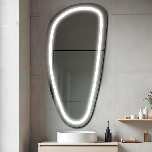 Irregular Vertical LED Mirror | Wall Switch Control | Cool White Light - Reyze Salono Series Model 1