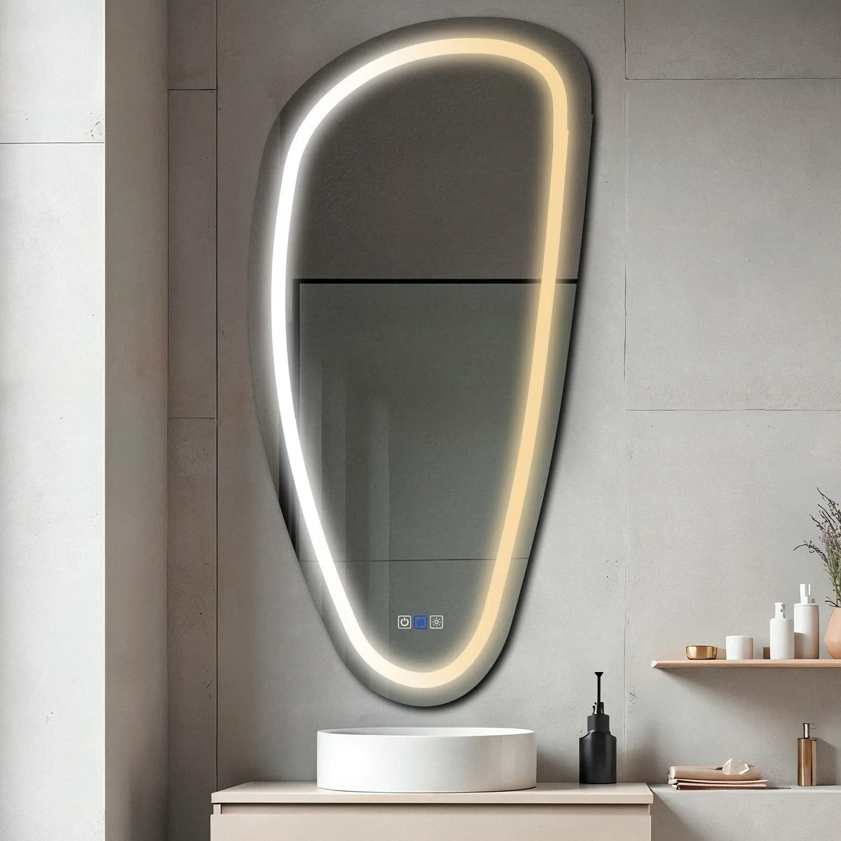 Irregular Vertical LED Mirror | Touch Buttons | Anti-Fog Function | Adjustable Color Temperature - Reyze Salono Series Model 1