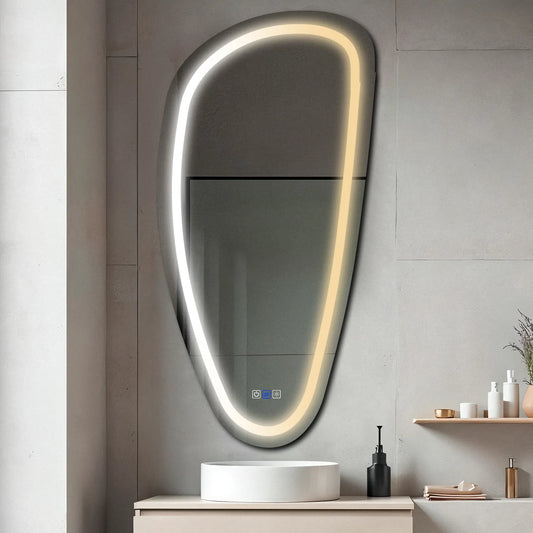 Irregular Vertical LED Mirror | Touch Buttons | Anti-Fog Function | Adjustable Color Temperature - Reyze Salono Series Model 1