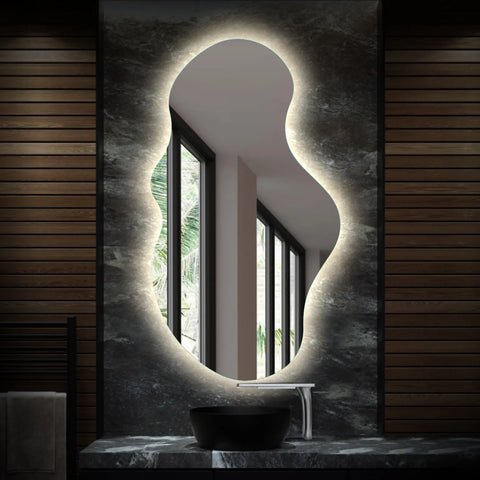Irregular Horizontal LED Mirror | Wall Switch Control | Neutral White Light - Reyze Ambient Series Model 1 - Vertical