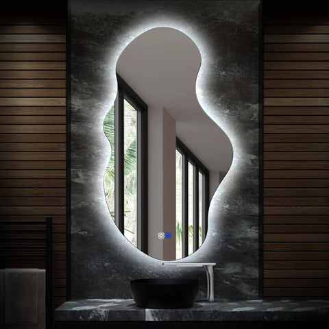 Irregular Horizontal LED Mirror | Touch Buttons | Anti-Fog Function | Cool White Light - Reyze Ambient Series Model 1 - Vertical