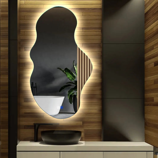 Irregular Horizontal LED Mirror | Touch Buttons | Anti-Fog Function | Neutral White Light - Reyze Ambient Series Model 1 - Vertical