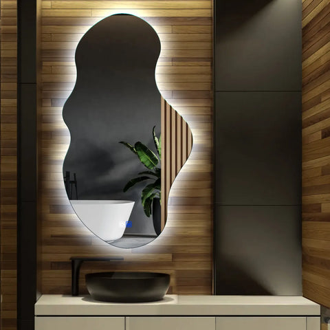 Irregular Horizontal LED Mirror | Touch Buttons | Anti-Fog Function | Cool White Light - Reyze Ambient Series Model 1 - Vertical