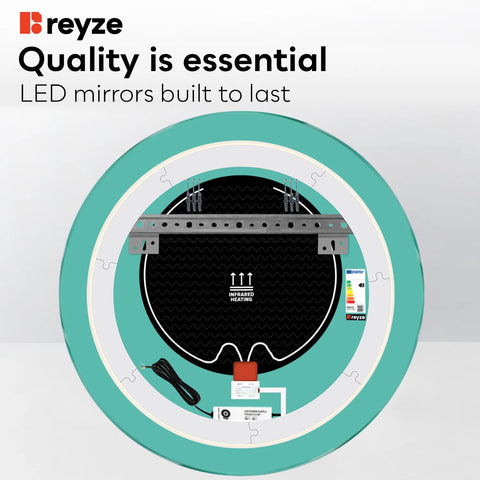 Round LED Mirror | Touch Buttons | Anti-Fog Function | Cool White Light - Reyze Ambient Series Model 1