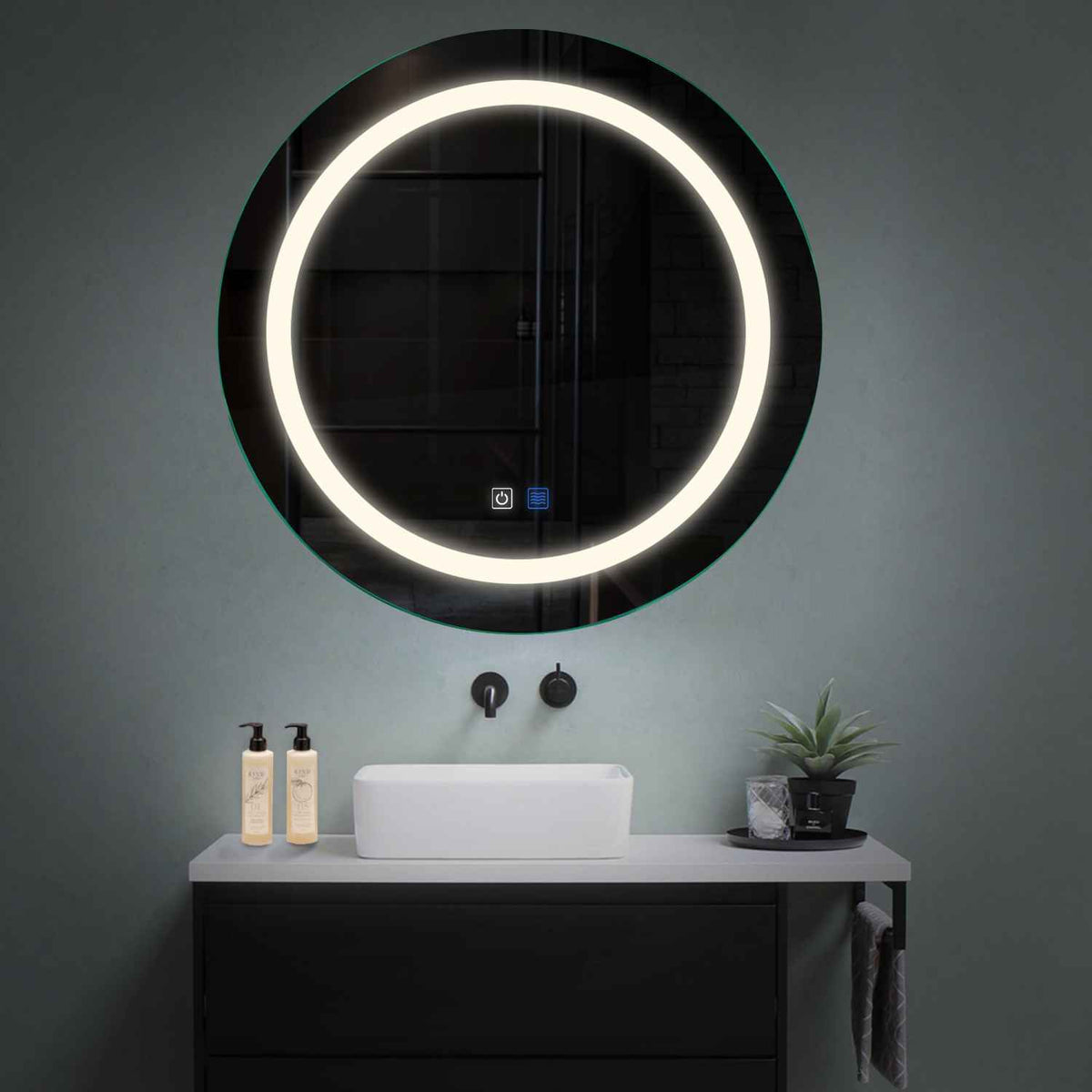 Round LED Mirror | Touch Buttons | Anti-Fog Function | Neutral White Light - Reyze Salono Series Model 1