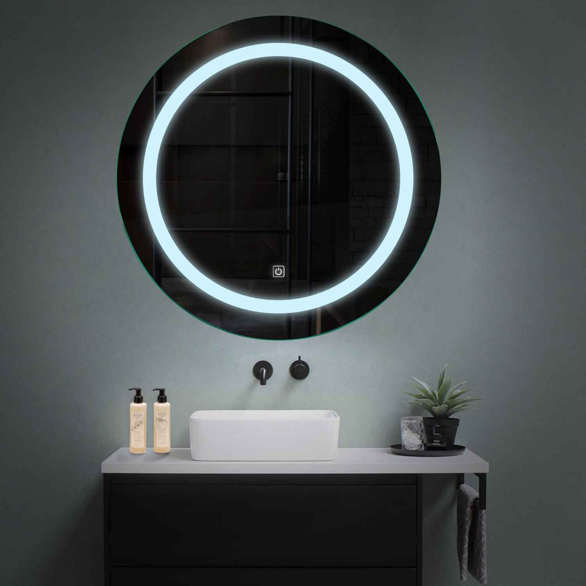 Round LED Mirror | Touch Button | Cool White Light - Reyze Salono Series Model 1