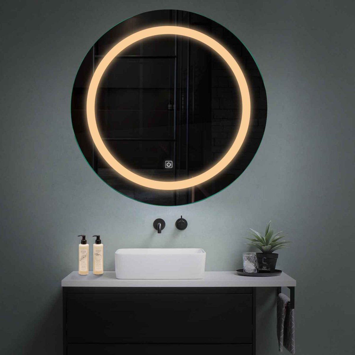 Round LED Mirror | Touch Button | Warm White Light - Reyze Salono Series Model 1