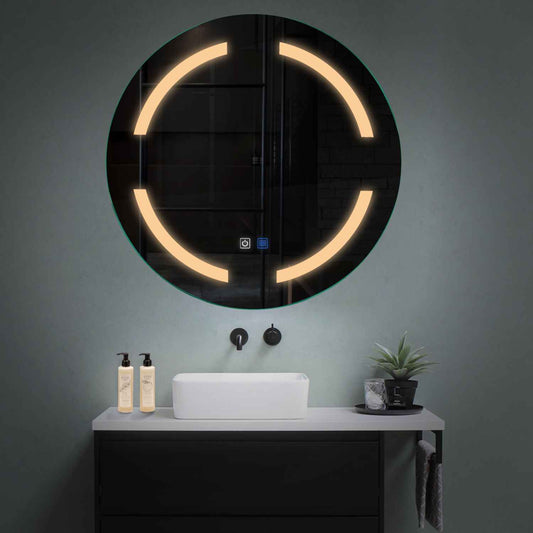 Round LED Mirror | Touch Buttons | Anti-Fog Function | Warm White Light - Reyze Salono Series Model 2