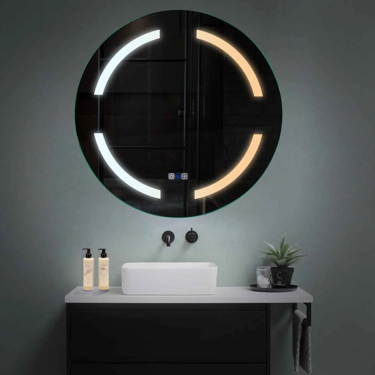 Round LED Mirror | Touch Buttons | Anti-Fog Function | Adjustable Color Temperature - Reyze Salono Series Model 2
