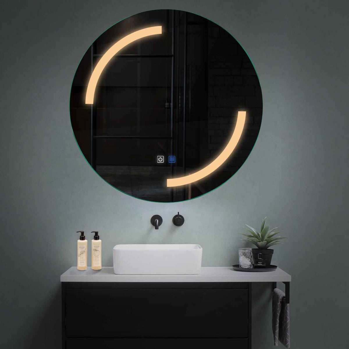Round LED Mirror | Touch Buttons | Anti-Fog Function | Warm White Light - Reyze Salono Series Model 3