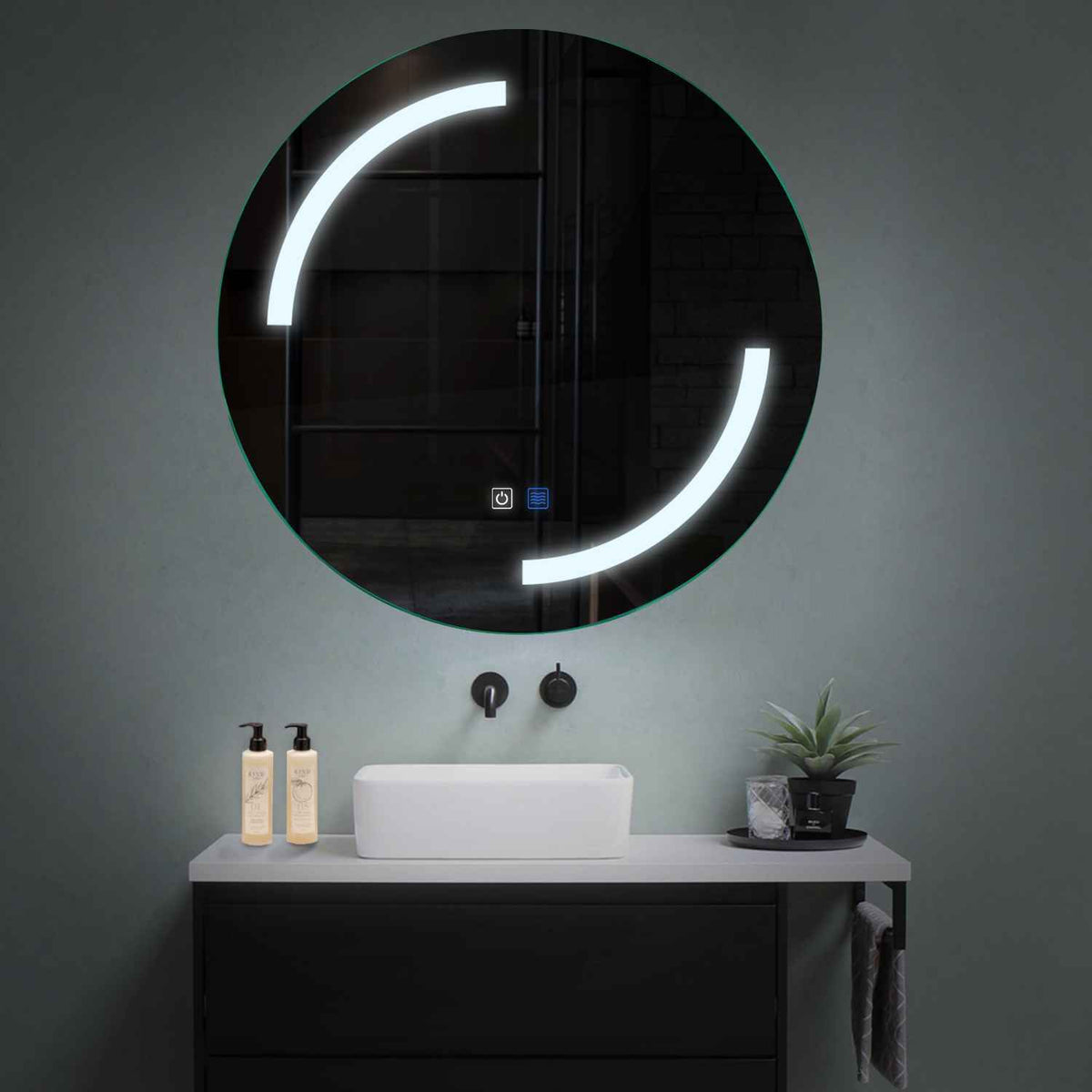 Round LED Mirror | Touch Buttons | Anti-Fog Function | Cool White Light - Reyze Salono Series Model 3