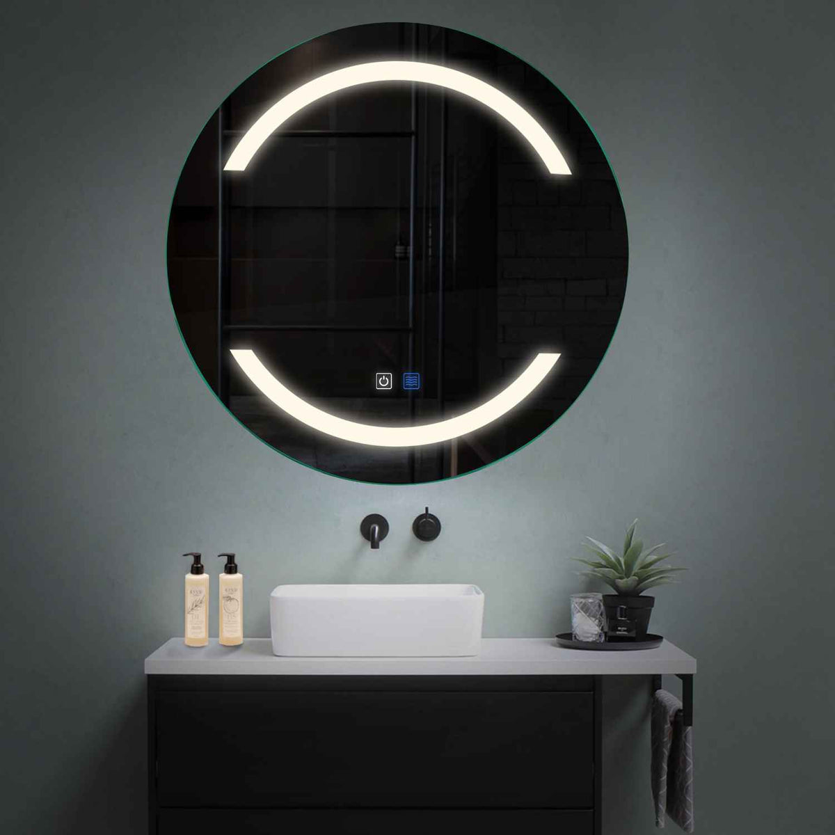 Round LED Mirror | Touch Buttons | Anti-Fog Function | Neutral White Light - Reyze Salono Series Model 4