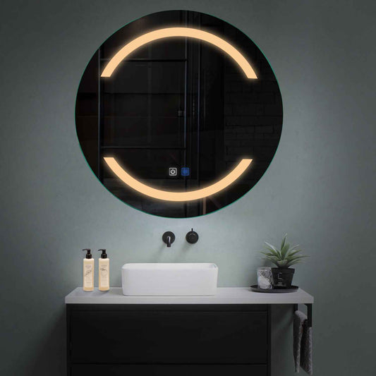 Round LED Mirror | Touch Buttons | Anti-Fog Function | Warm White Light - Reyze Salono Series Model 4