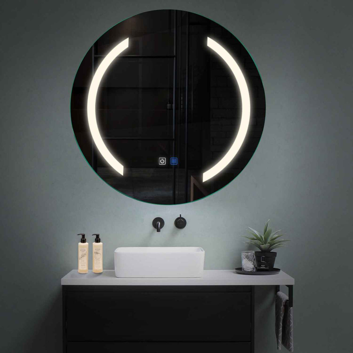 Round LED Mirror | Touch Buttons | Anti-Fog Function | Neutral White Light - Reyze Salono Series Model 5
