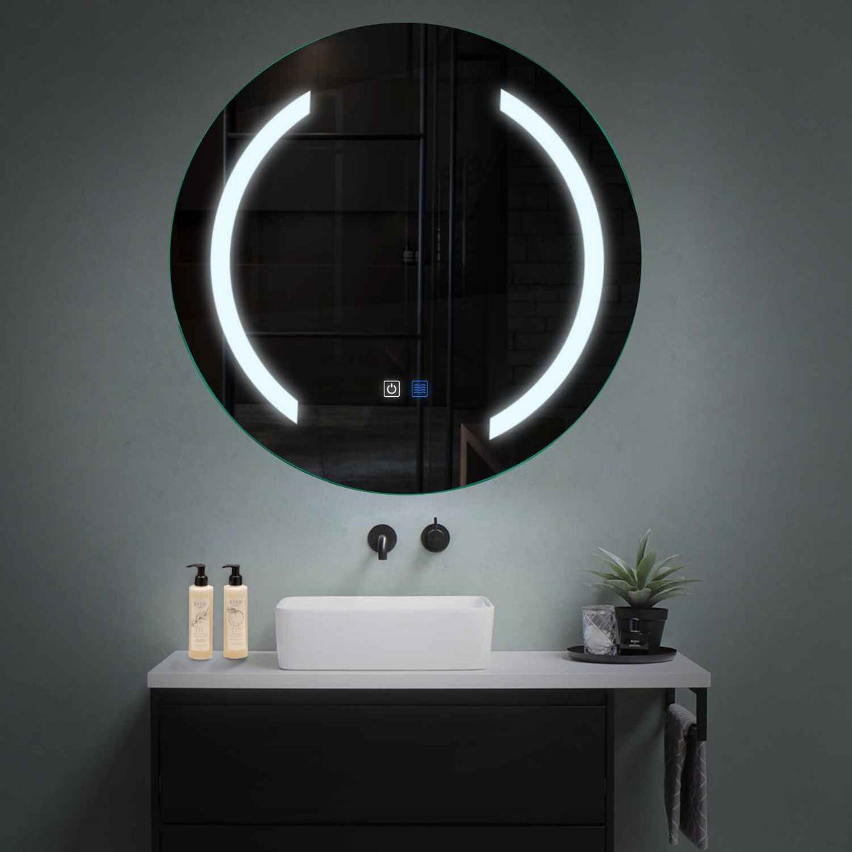 Round LED Mirror | Touch Buttons | Anti-Fog Function | Cool White Light - Reyze Salono Series Model 5