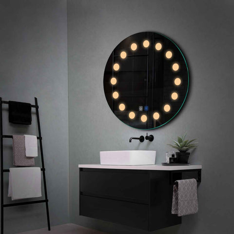 Round LED Mirror | Touch Buttons | Anti-Fog Function | Warm White Light - Reyze Salono Series Model 6
