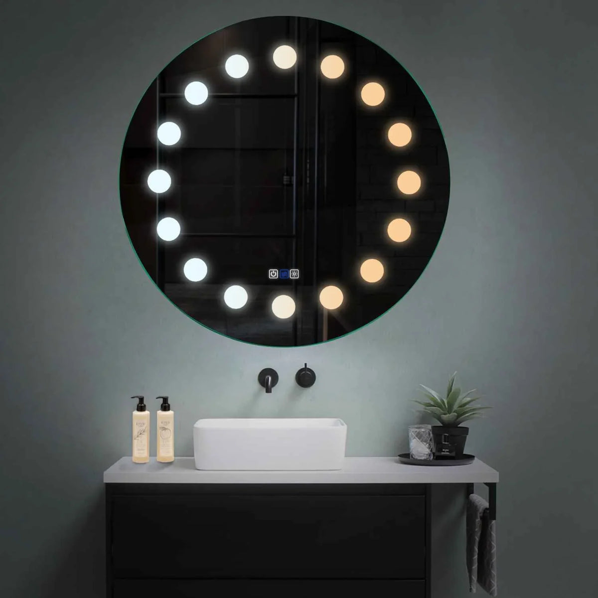 Round LED Mirror | Touch Buttons | Anti-Fog Function | Adjustable Color Temperature - Reyze Salono Series Model 6