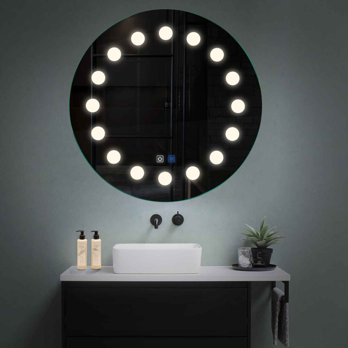 Round LED Mirror | Touch Buttons | Anti-Fog Function | Neutral White Light - Reyze Salono Series Model 6