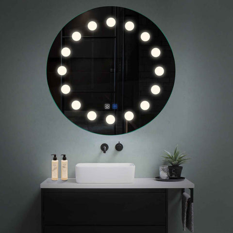 Round LED Mirror | Touch Buttons | Anti-Fog Function | Neutral White Light - Reyze Salono Series Model 6
