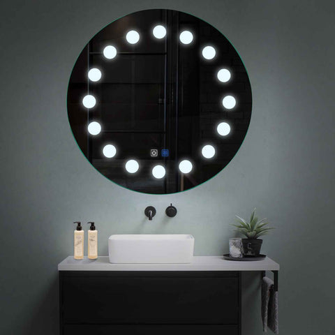 Round LED Mirror | Touch Buttons | Anti-Fog Function | Cool White Light - Reyze Salono Series Model 6