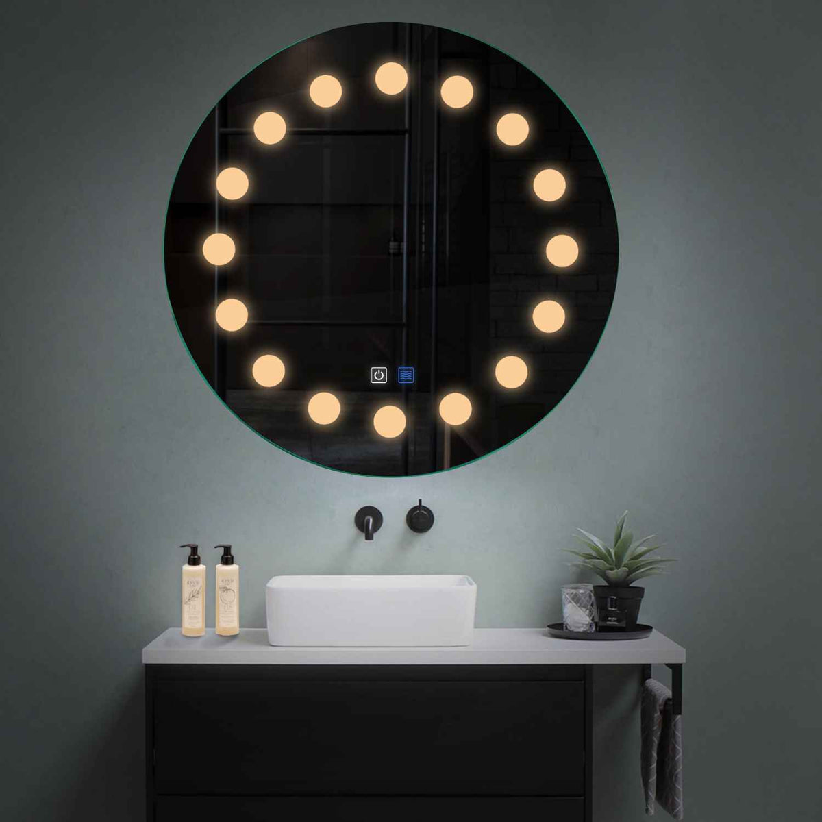 Round LED Mirror | Touch Buttons | Anti-Fog Function | Warm White Light - Reyze Salono Series Model 6