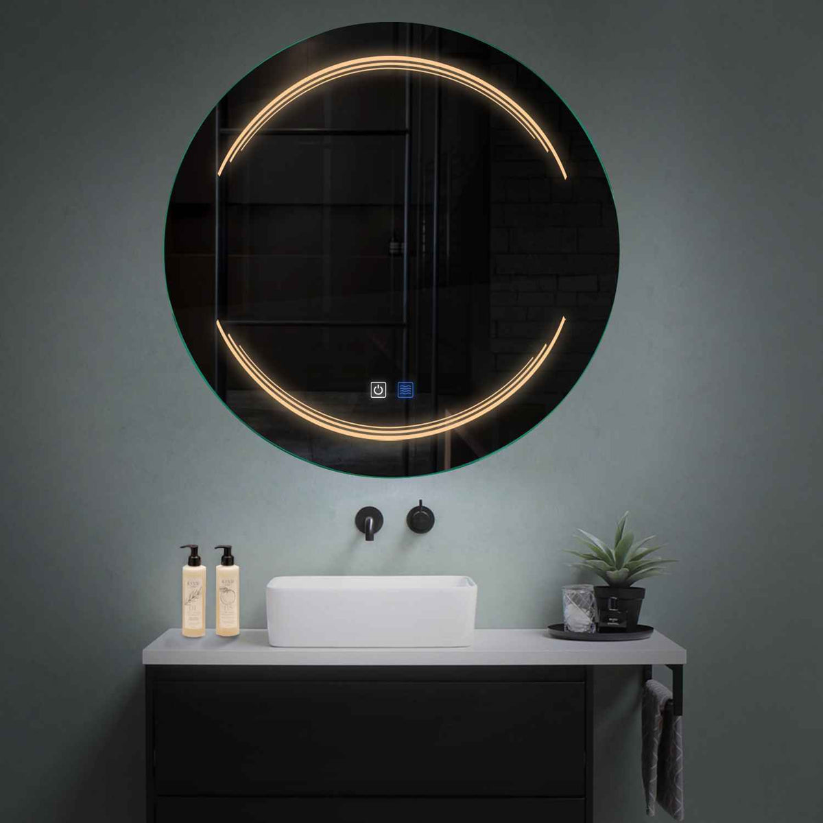 Round LED Mirror | Touch Buttons | Anti-Fog Function | Warm White Light - Reyze Salono Series Model 7