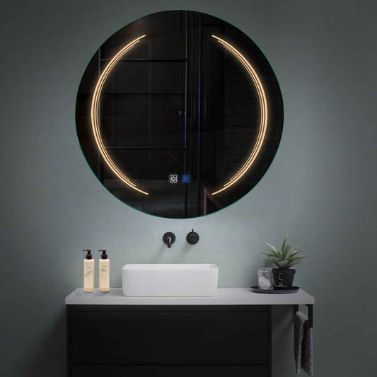 Round LED Mirror | Touch Buttons | Anti-Fog Function | Warm White Light - Reyze Salono Series Model 8