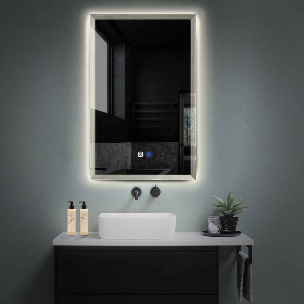 Vertical LED Mirror | Touch Buttons | Anti-Fog Function | Neutral White Light - Reyze Edge Series Model 1