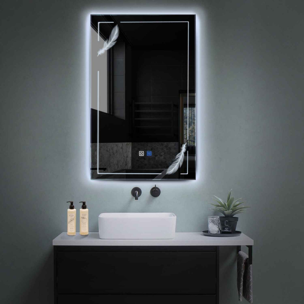 Vertical LED Mirror | Touch Buttons | Anti-Fog Function | Cool White Light - Reyze Good Vibes Series Model 2