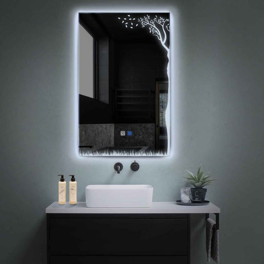 Vertical LED Mirror | Touch Buttons | Anti-Fog Function | Cool White Light - Reyze Good Vibes Series Model 8