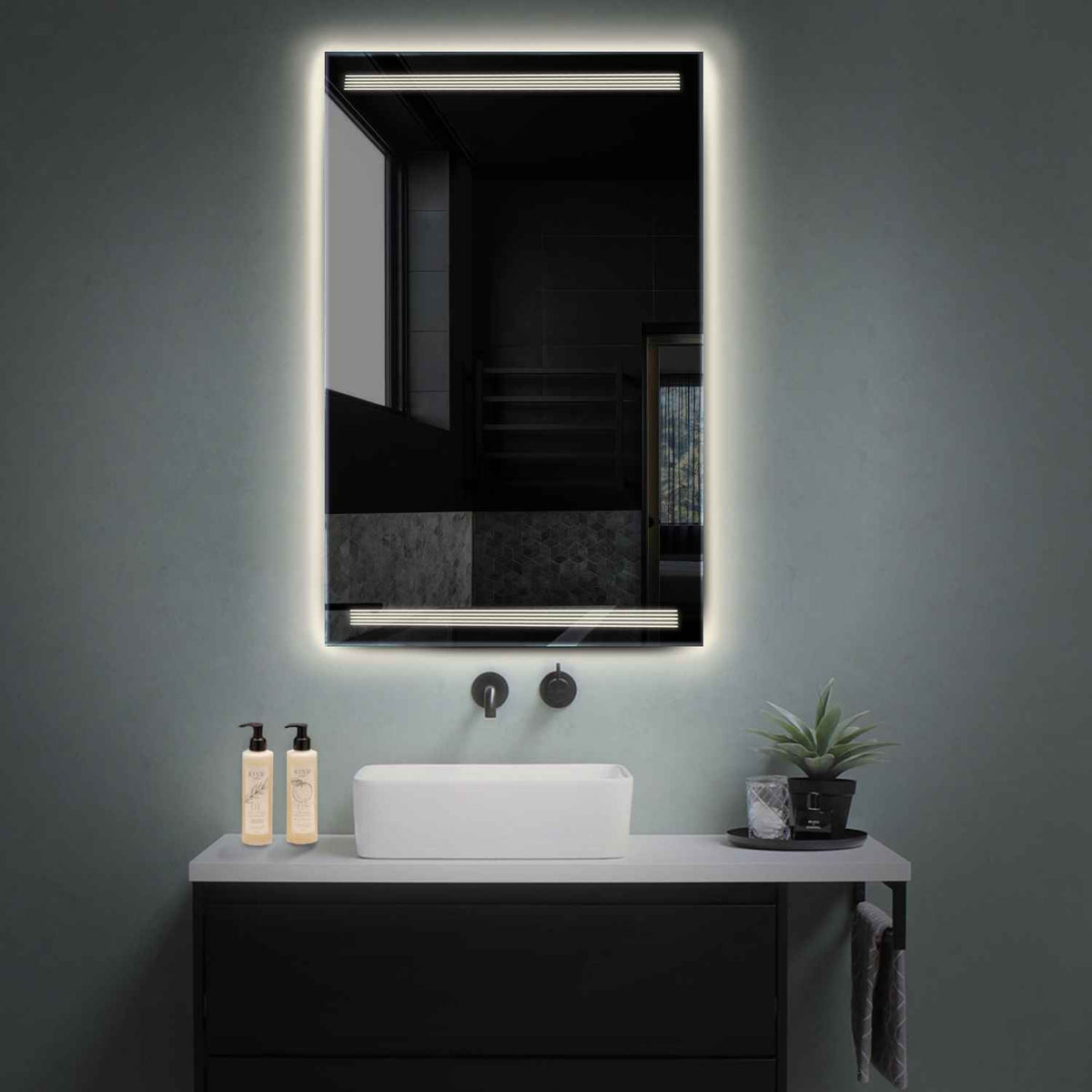Vertical LED Mirror | Wall Switch Control | Neutral White Light - Reyze Minimal Series Model 8