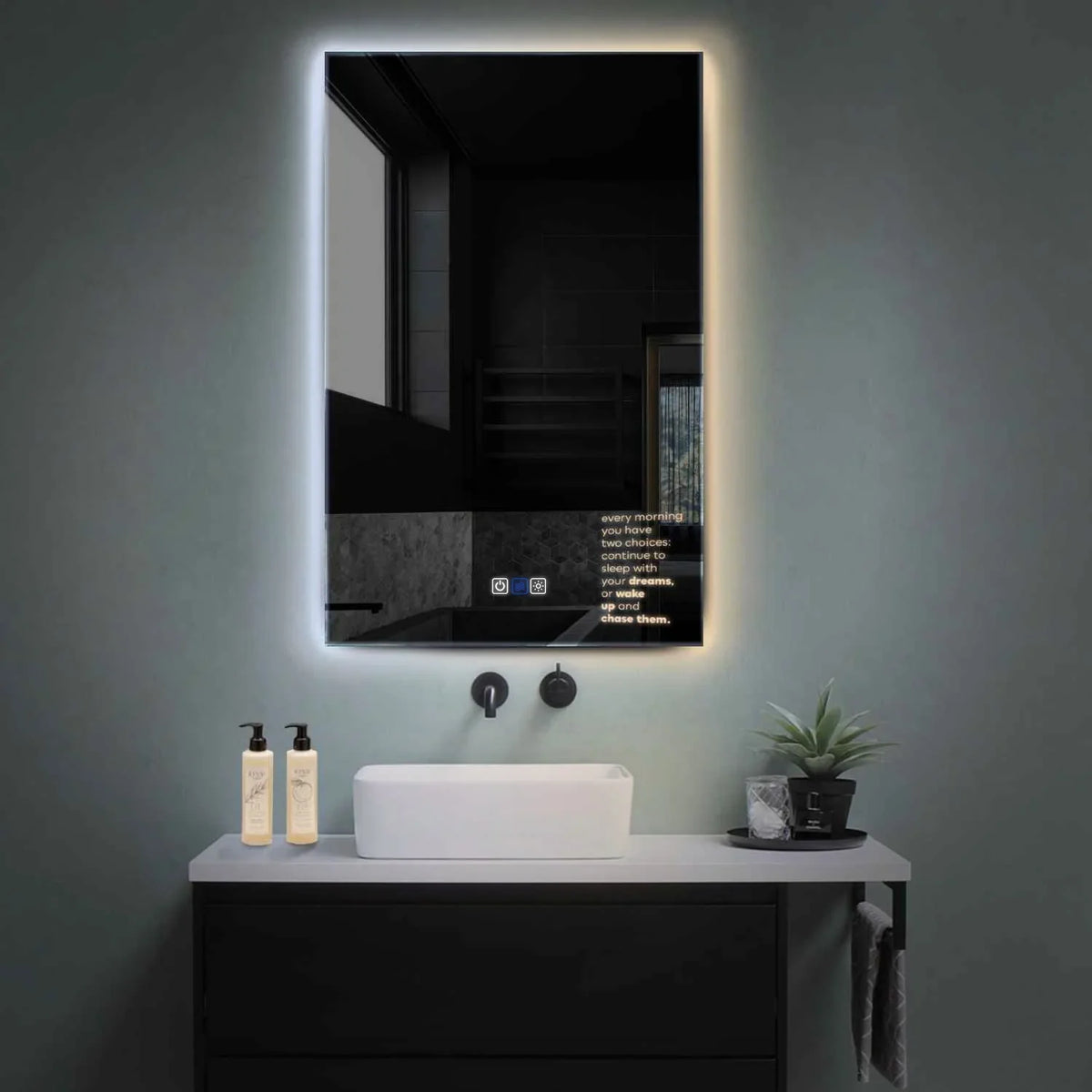 Vertical LED Mirror | Touch Buttons | Anti-Fog Function | Adjustable Color Temperature - Reyze Motivated Series Model 2