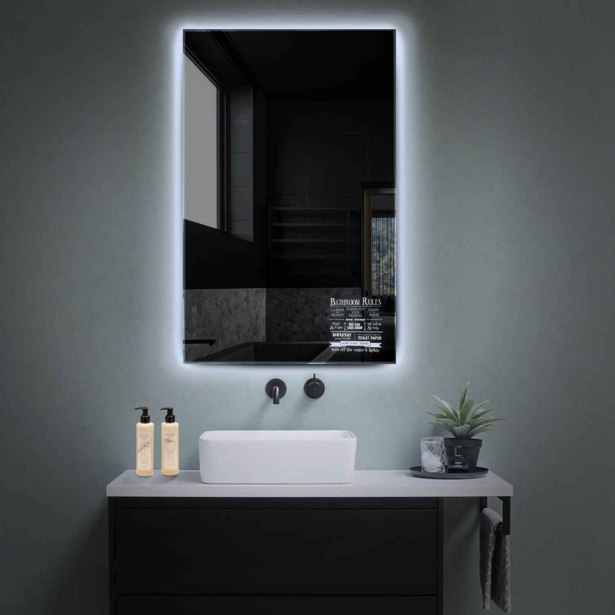 Vertical LED Mirror | Wall Switch Control | Cool White Light - Reyze Motivated Series Model 5
