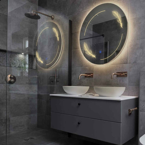 Round LED Mirror | Touch Button | Warm White Light - Reyze Good Vibes Series Model 2
