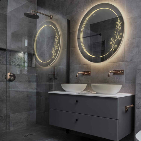 Round LED Mirror | Wall Switch Control | Warm White Light - Reyze Good Vibes Series Model 3